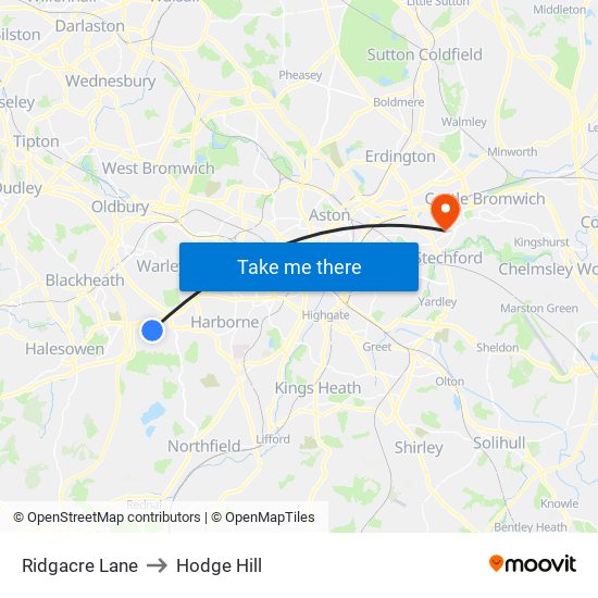 Ridgacre Lane to Hodge Hill map