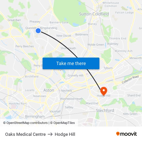 Oaks Medical Centre to Hodge Hill map