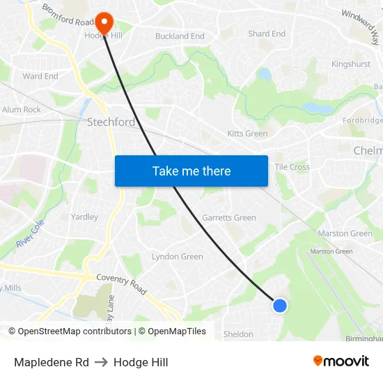 Mapledene Rd to Hodge Hill map