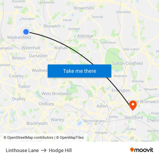 Linthouse Lane to Hodge Hill map