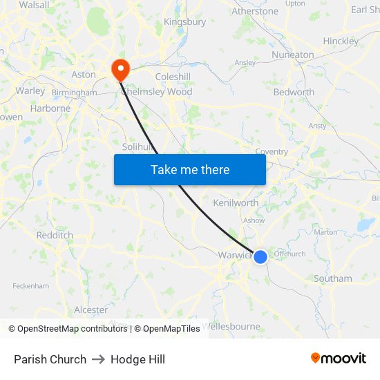 Parish Church to Hodge Hill map