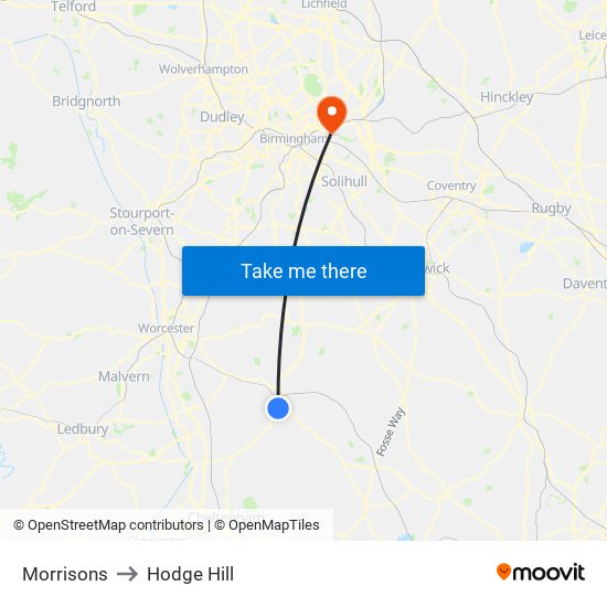 Morrisons to Hodge Hill map