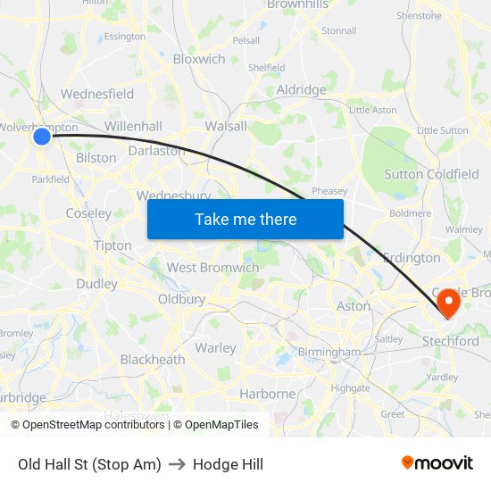 Old Hall St (Stop Am) to Hodge Hill map