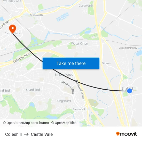 Coleshill to Castle Vale map