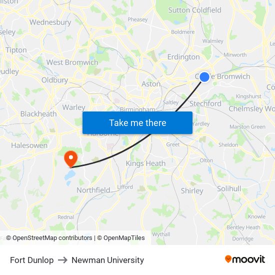 Fort Dunlop to Newman University map