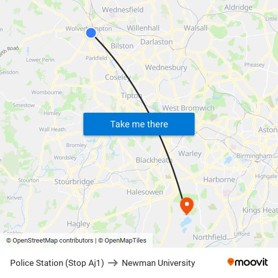 Police Station (Stop Aj1) to Newman University map