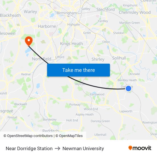 Near Dorridge Station to Newman University map