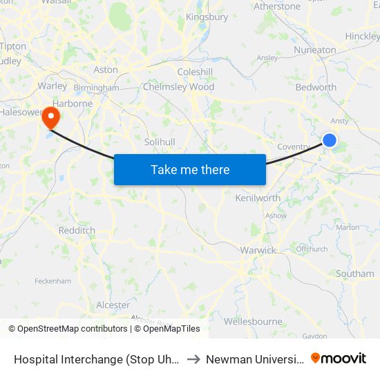 Hospital Interchange (Stop Uh9) to Newman University map