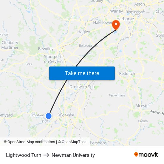 Lightwood Turn to Newman University map
