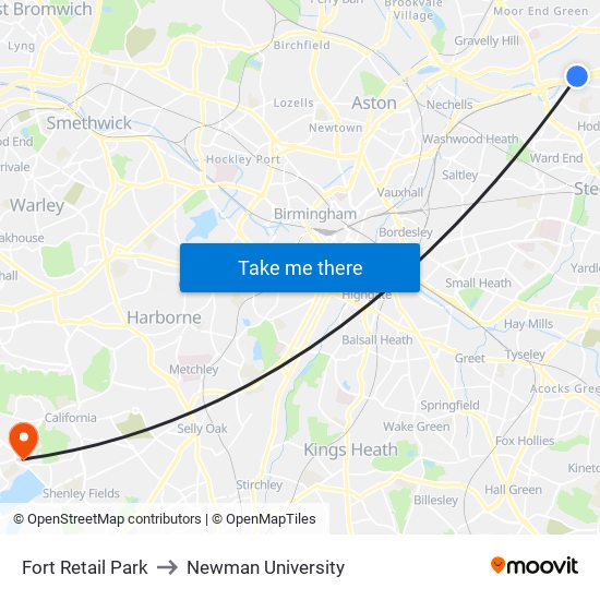 Fort Retail Park to Newman University map