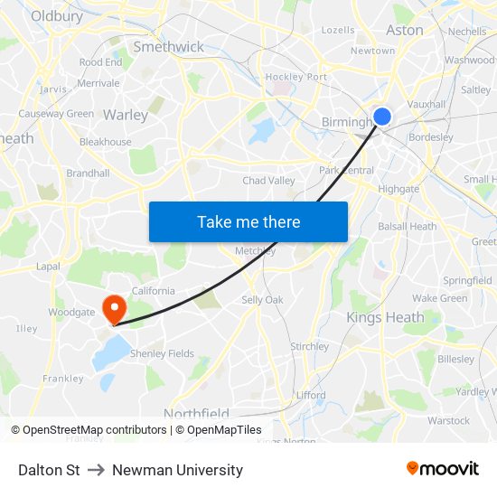 Dalton St to Newman University map