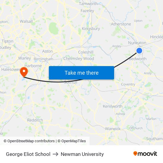 George Eliot School to Newman University map