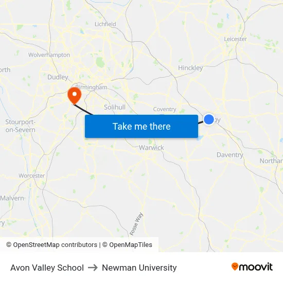 Avon Valley School to Newman University map