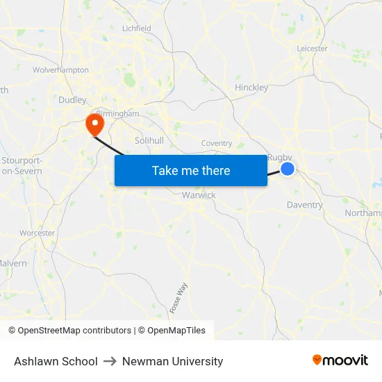 Ashlawn School to Newman University map