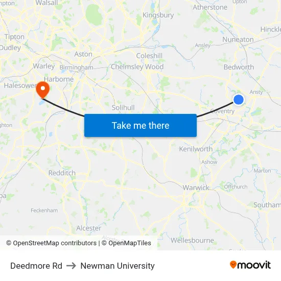 Deedmore Rd to Newman University map