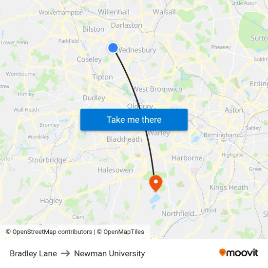 Bradley Lane to Newman University map