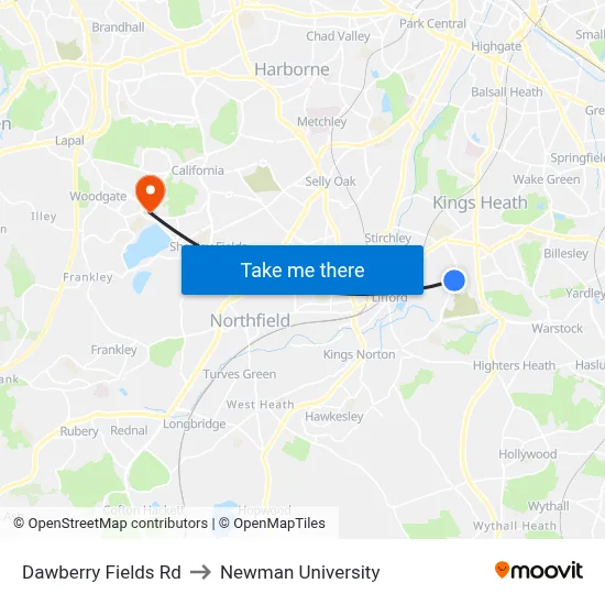 Dawberry Fields Rd to Newman University map