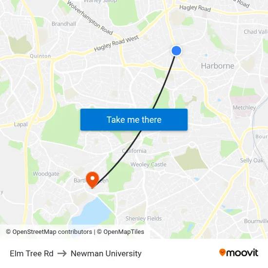 Elm Tree Rd to Newman University map
