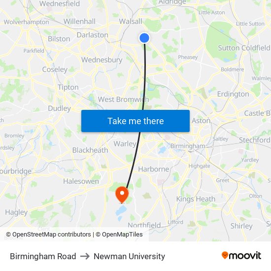 Birmingham Road to Newman University map