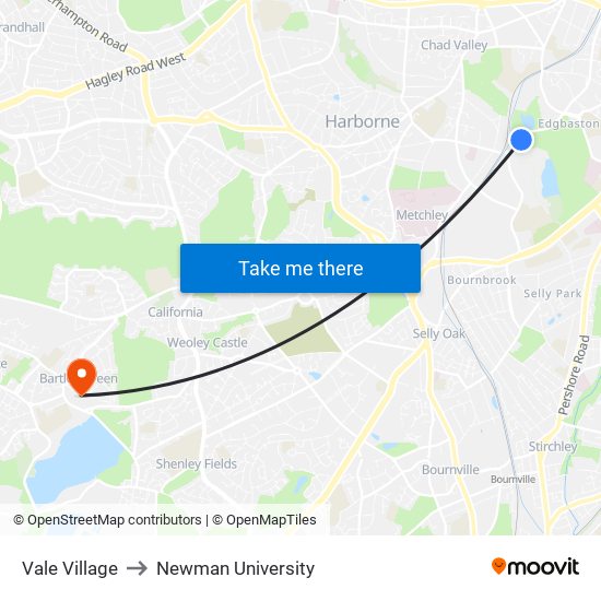 Vale Village to Newman University map