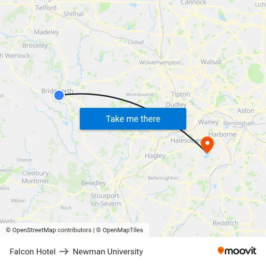 Falcon Hotel to Newman University map