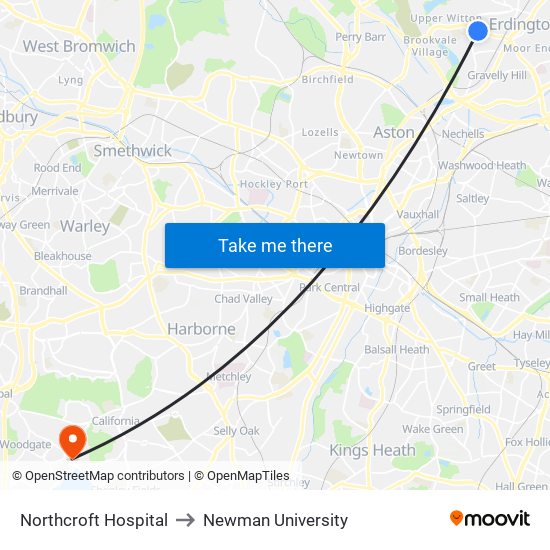 Northcroft Hospital to Newman University map