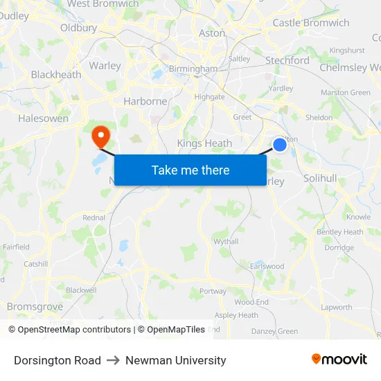 Dorsington Road to Newman University map