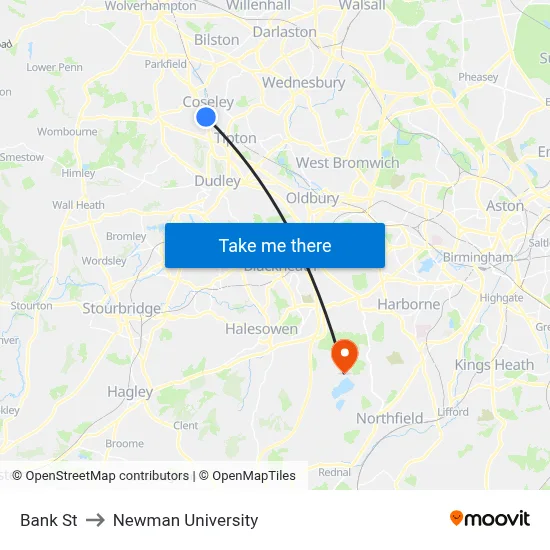 Bank St to Newman University map
