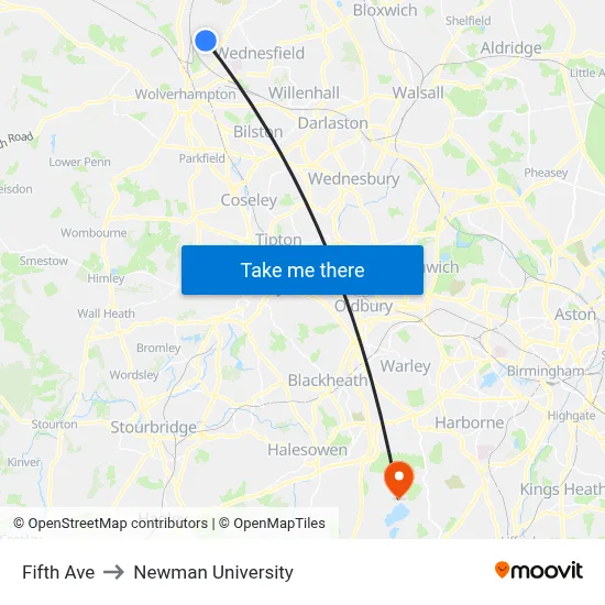 Fifth Ave to Newman University map