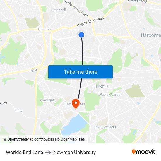 Worlds End Lane to Newman University map