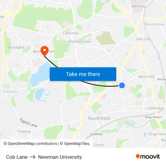 Cob Lane to Newman University map