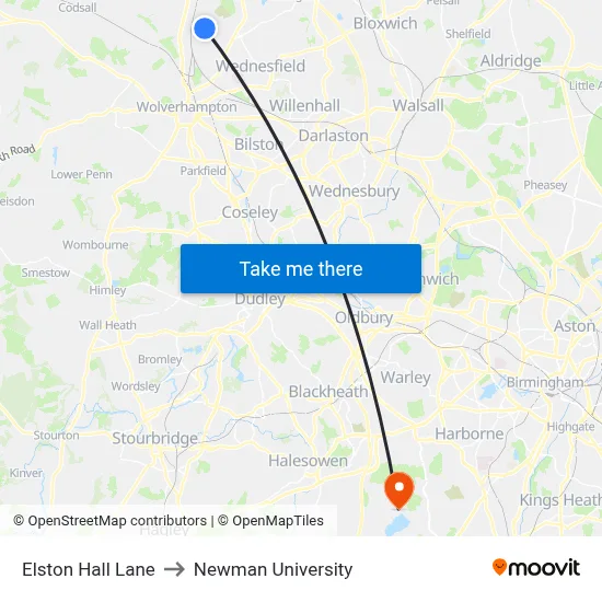 Elston Hall Lane to Newman University map