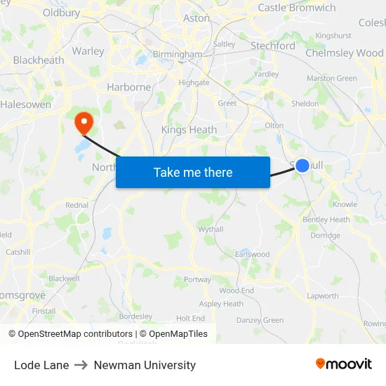 Lode Lane to Newman University map
