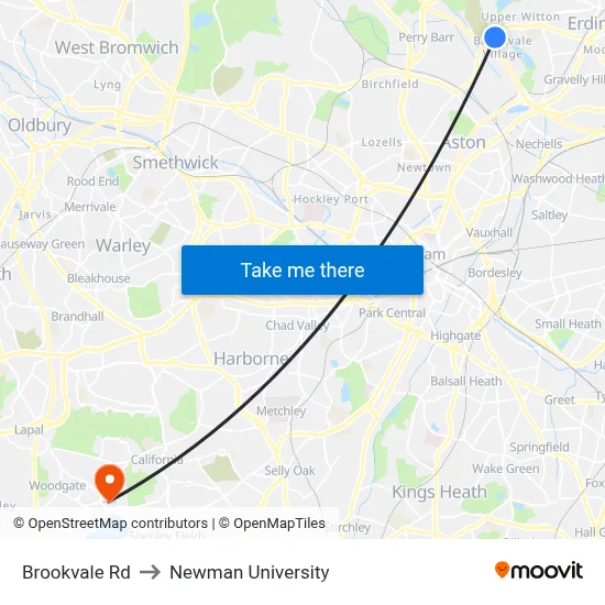 Brookvale Rd to Newman University map