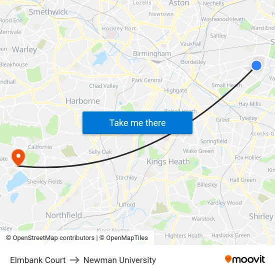 Elmbank Court to Newman University map