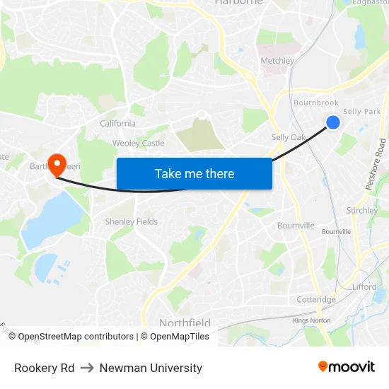 Rookery Rd to Newman University map