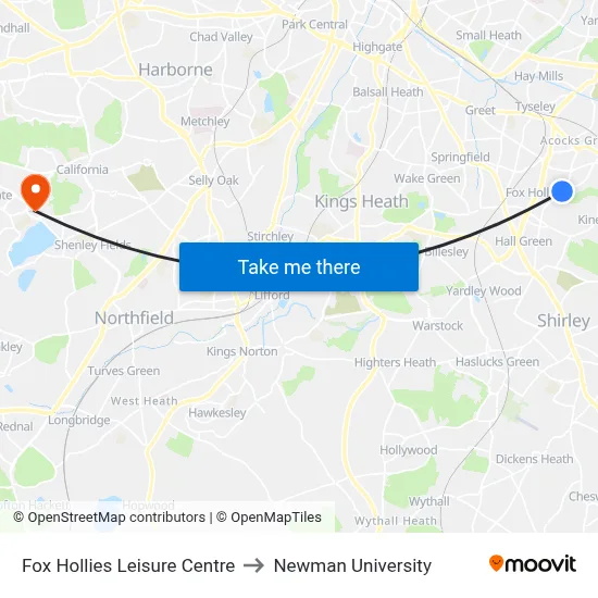 Fox Hollies Leisure Centre to Newman University map