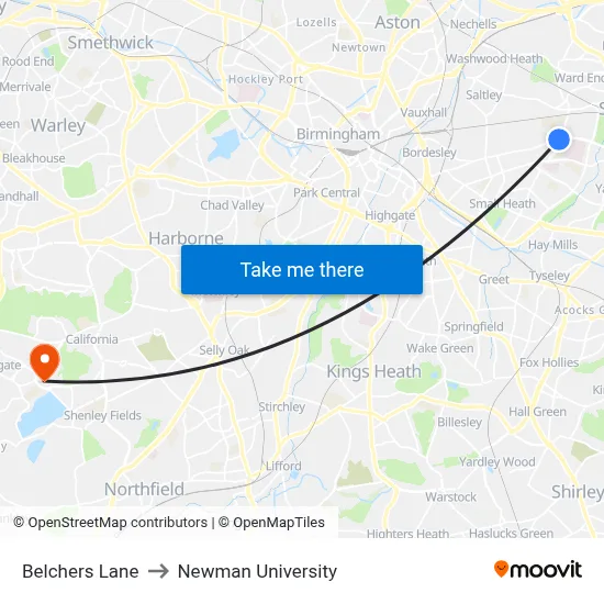 Belchers Lane to Newman University map