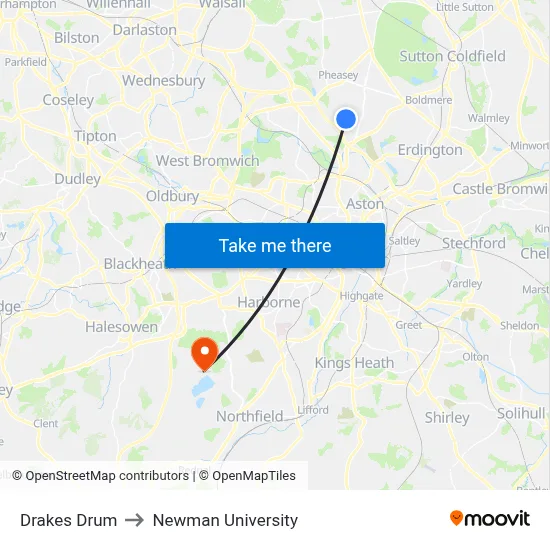 Drakes Drum to Newman University map