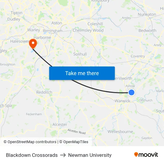 Blackdown Crossorads to Newman University map