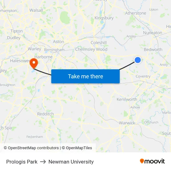 Prologis Park to Newman University map