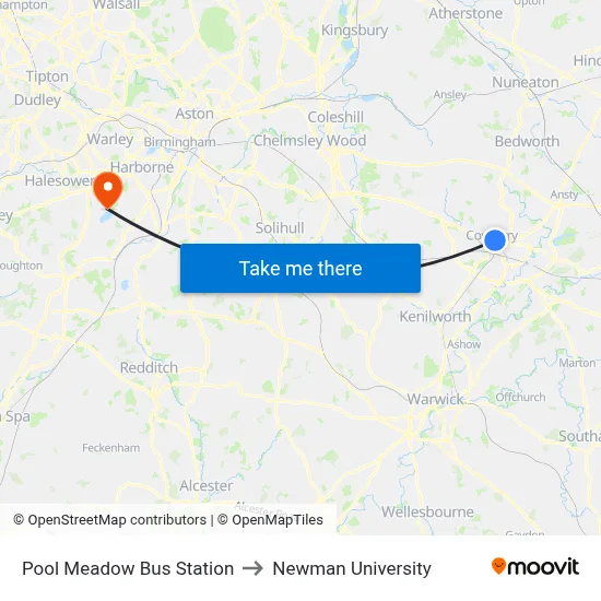 Pool Meadow Bus Station to Newman University map