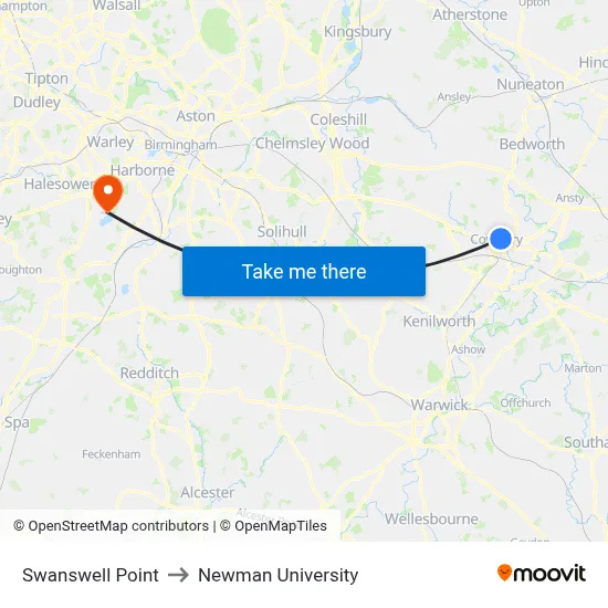 Swanswell Point to Newman University map