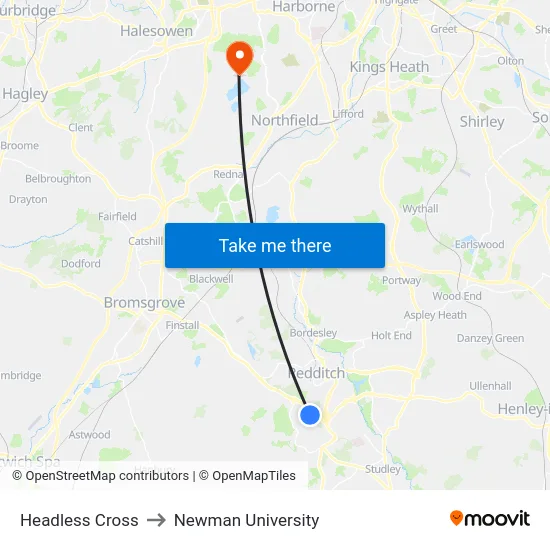Headless Cross to Newman University map
