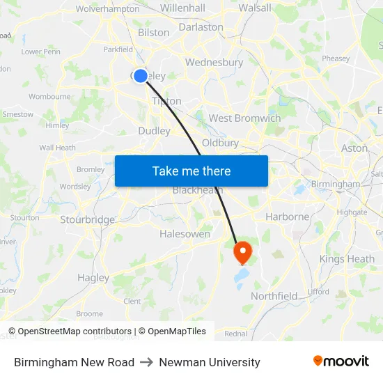 Birmingham New Road to Newman University map