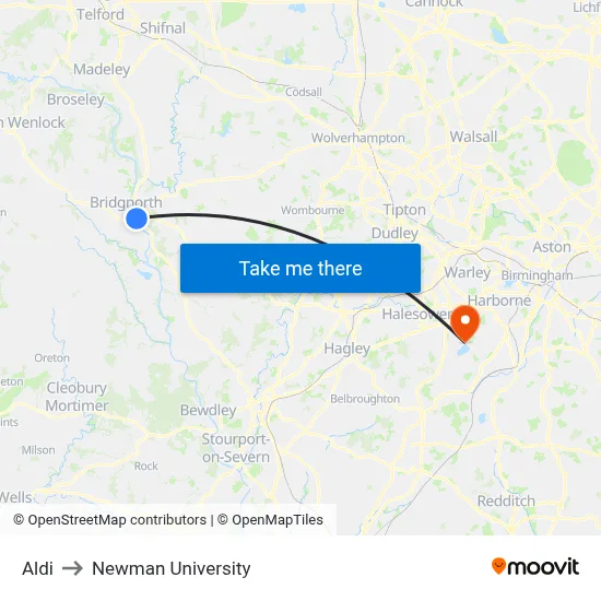 Aldi to Newman University map