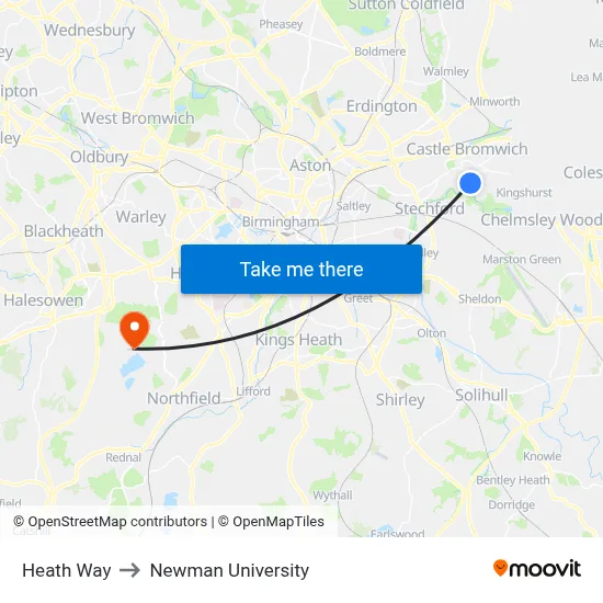 Heath Way to Newman University map