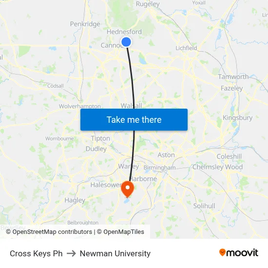 Cross Keys Ph to Newman University map