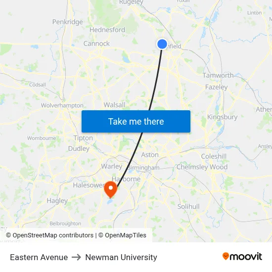 Eastern Avenue to Newman University map