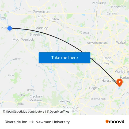 Riverside Inn to Newman University map